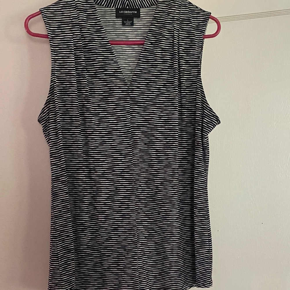Liz Claiborne Black and White Striped Tank Top
